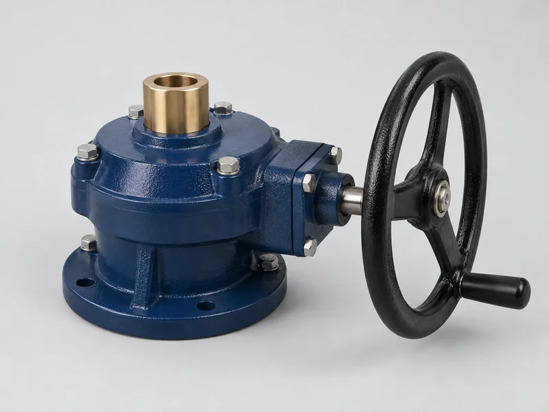 Right-angle bevel valve gearbox with handwheel