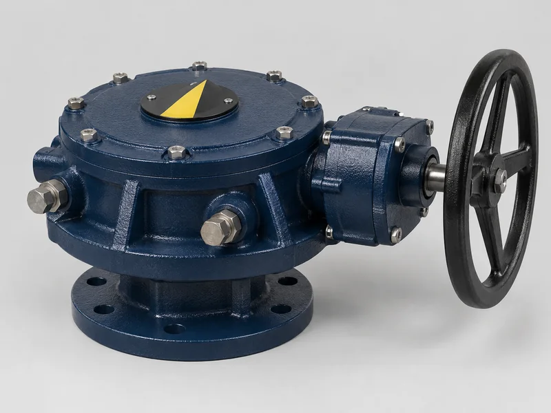 Heavy-duty worm gearbox with reinforced housing and handwheel