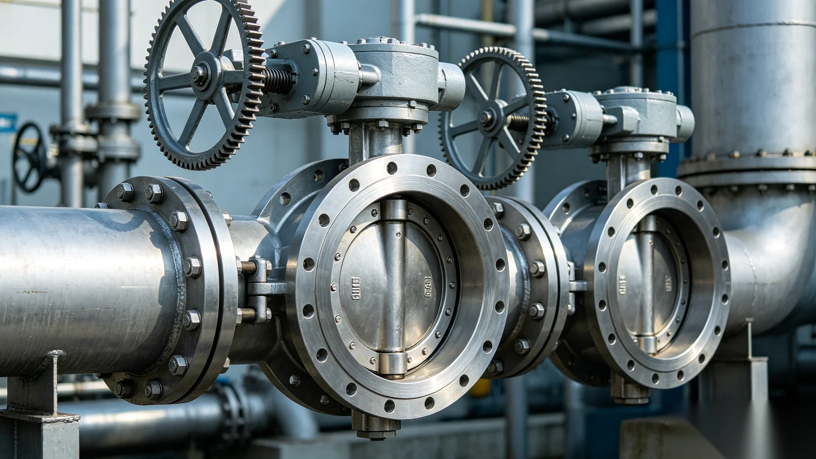 Worm gear operator on a large butterfly valve in water treatment service