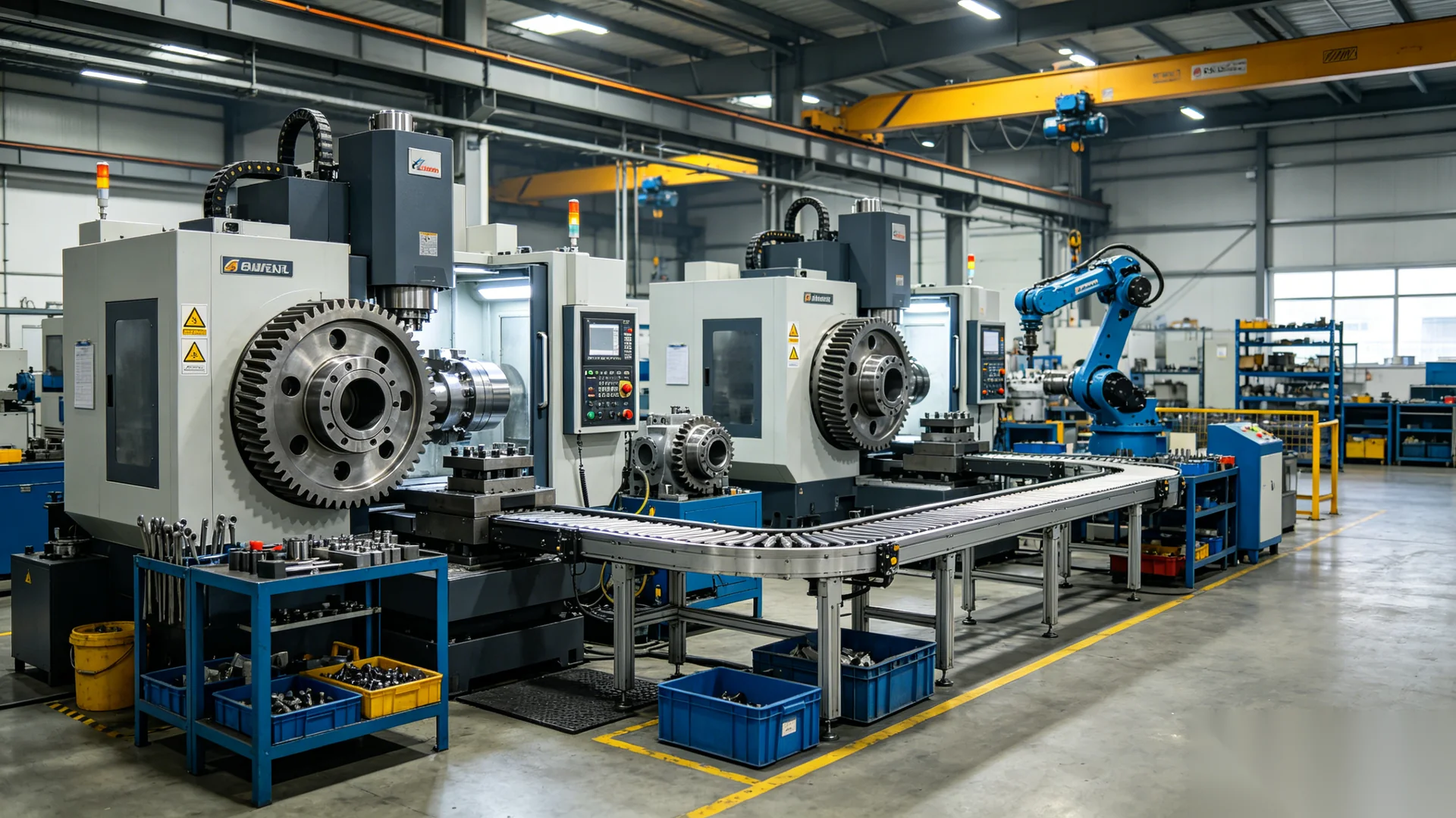 Industrial manufacturing facility for valve gear operators with CNC machining and assembly lines