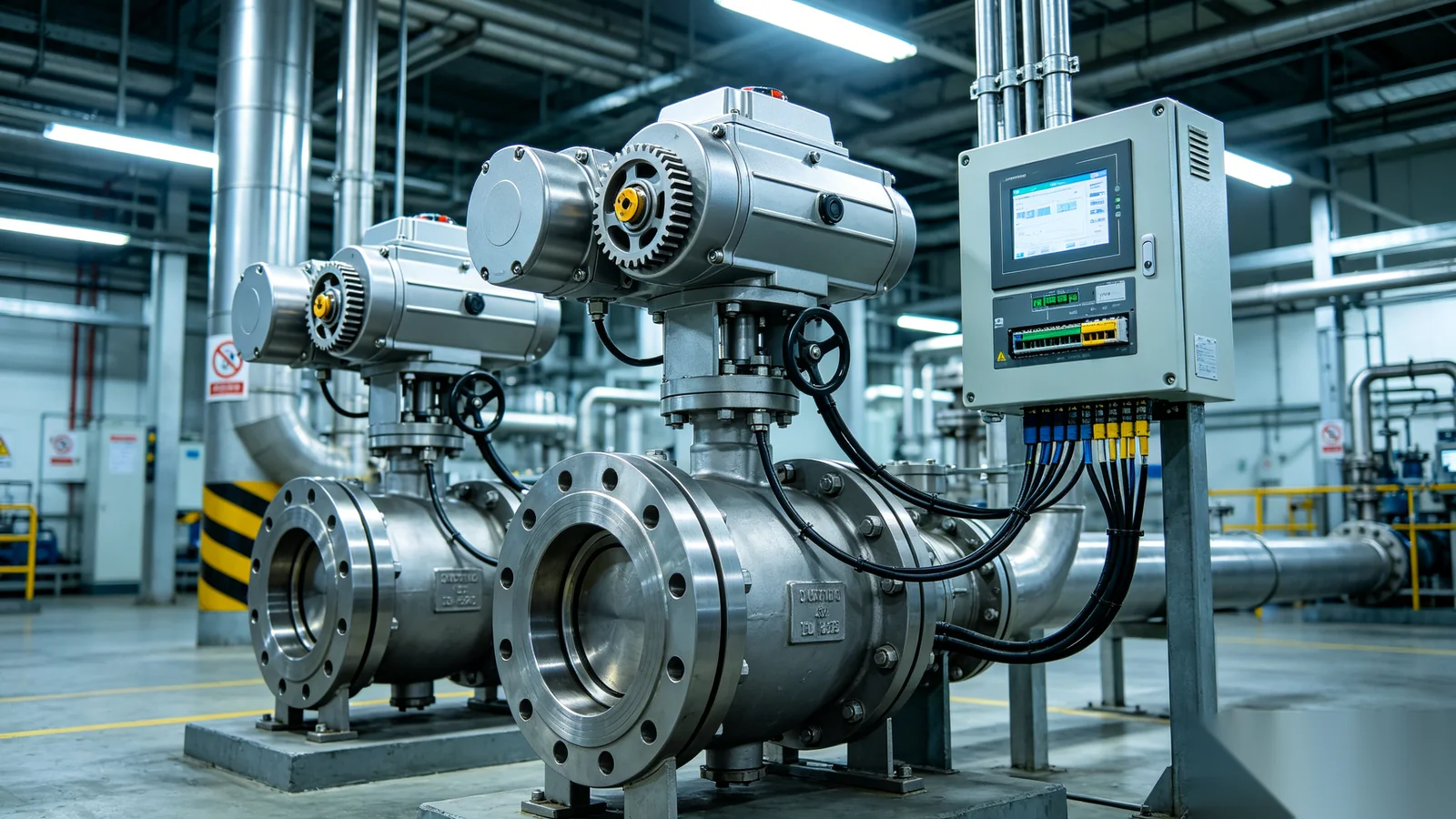 Electric actuator and gear operator on chemical plant valve with control system integration