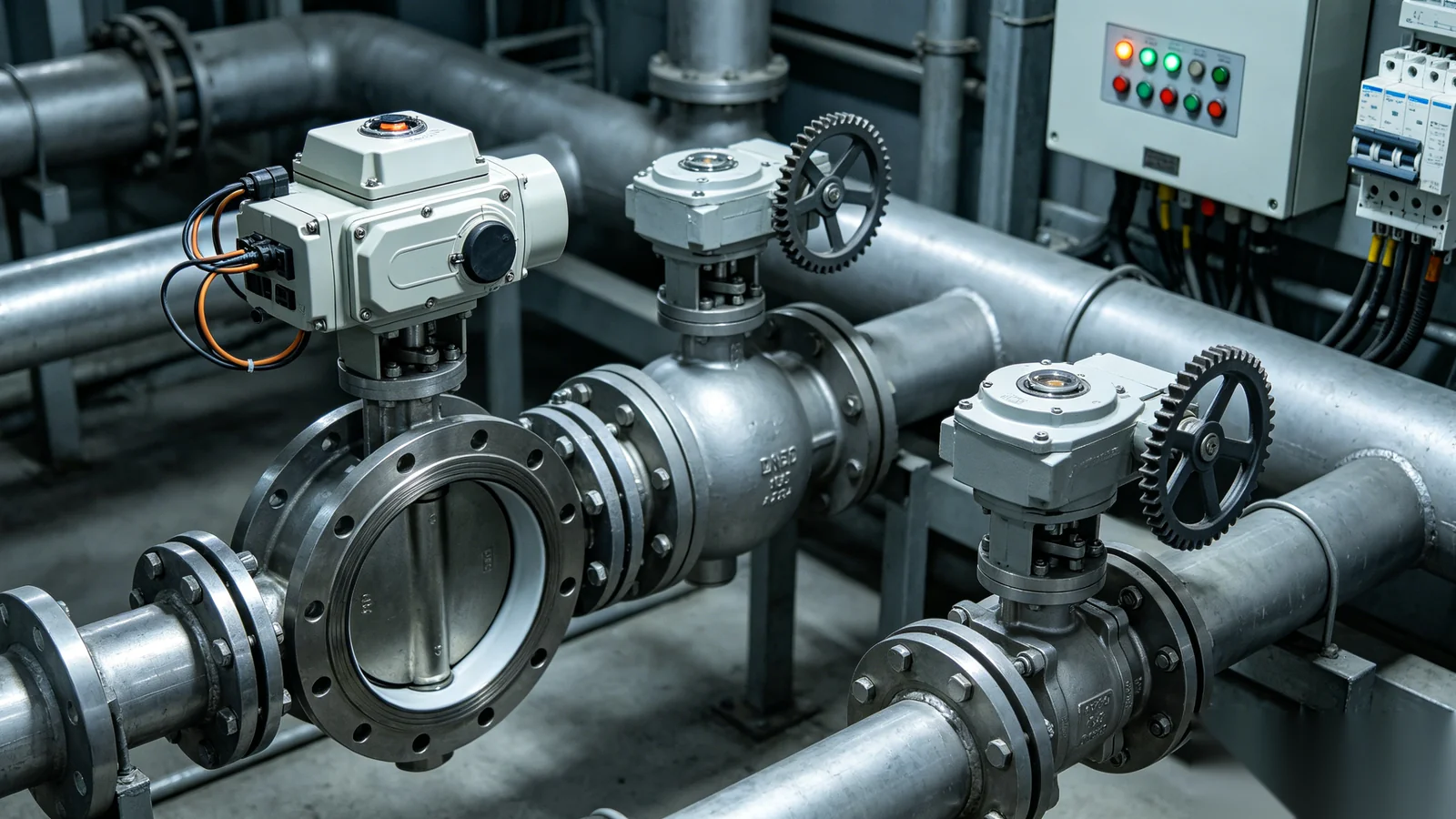 Automated butterfly and ball valves with gear operators in an industrial process facility