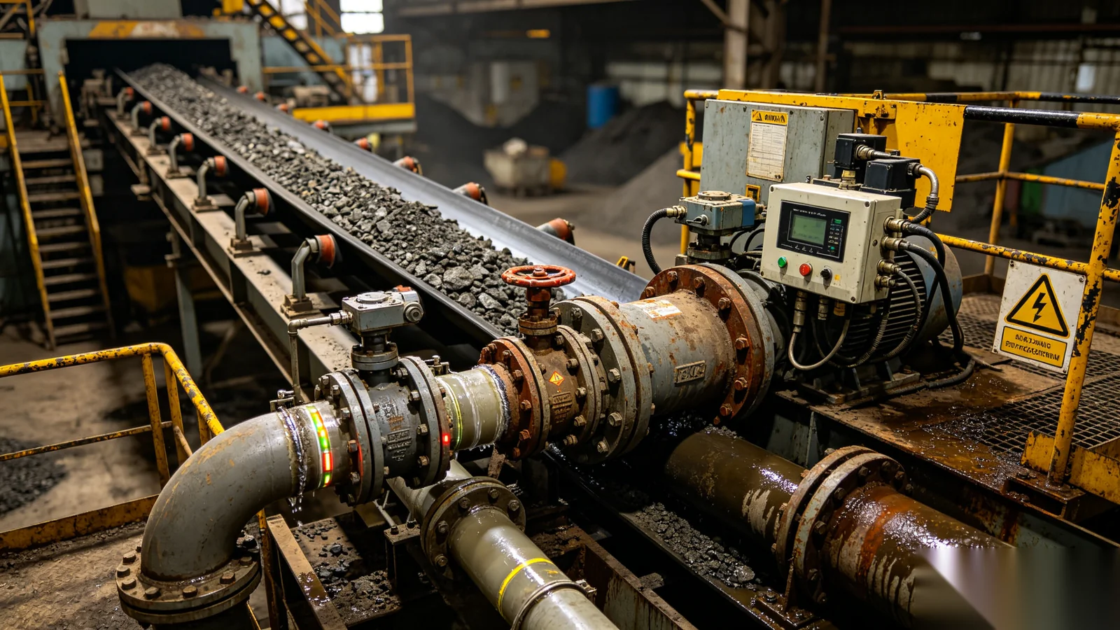 Valve gear operators on slurry and material handling pipelines in a mining processing plant