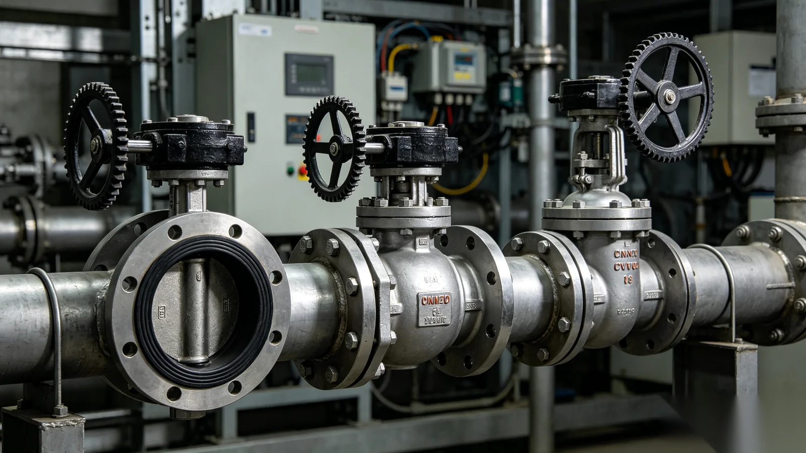Gate and butterfly valves with gear operators in a power generation facility steam and cooling system