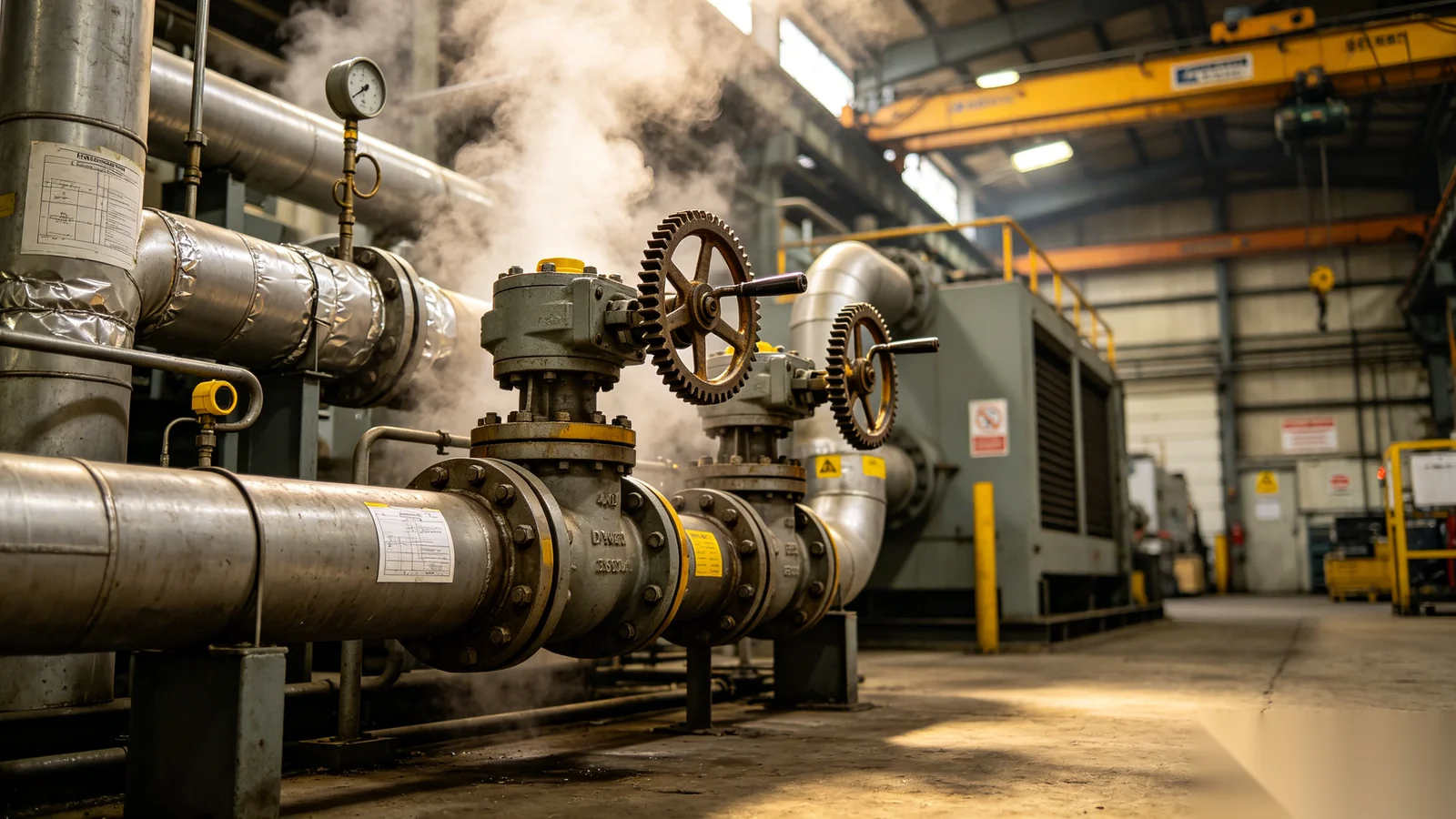 Steam pipelines and cooling water infrastructure with valve automation in power generation facility