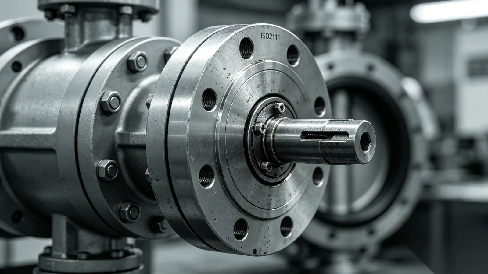 ISO5211 mounting flange components showing bolt pattern and drive shaft interface