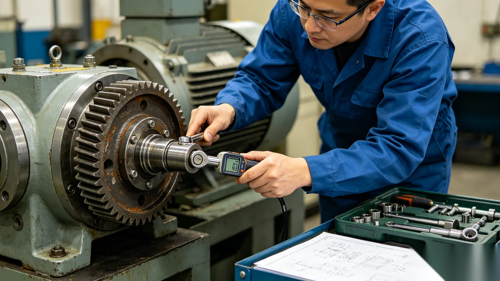 Technician performing operational inspection on worm gear valve operator
